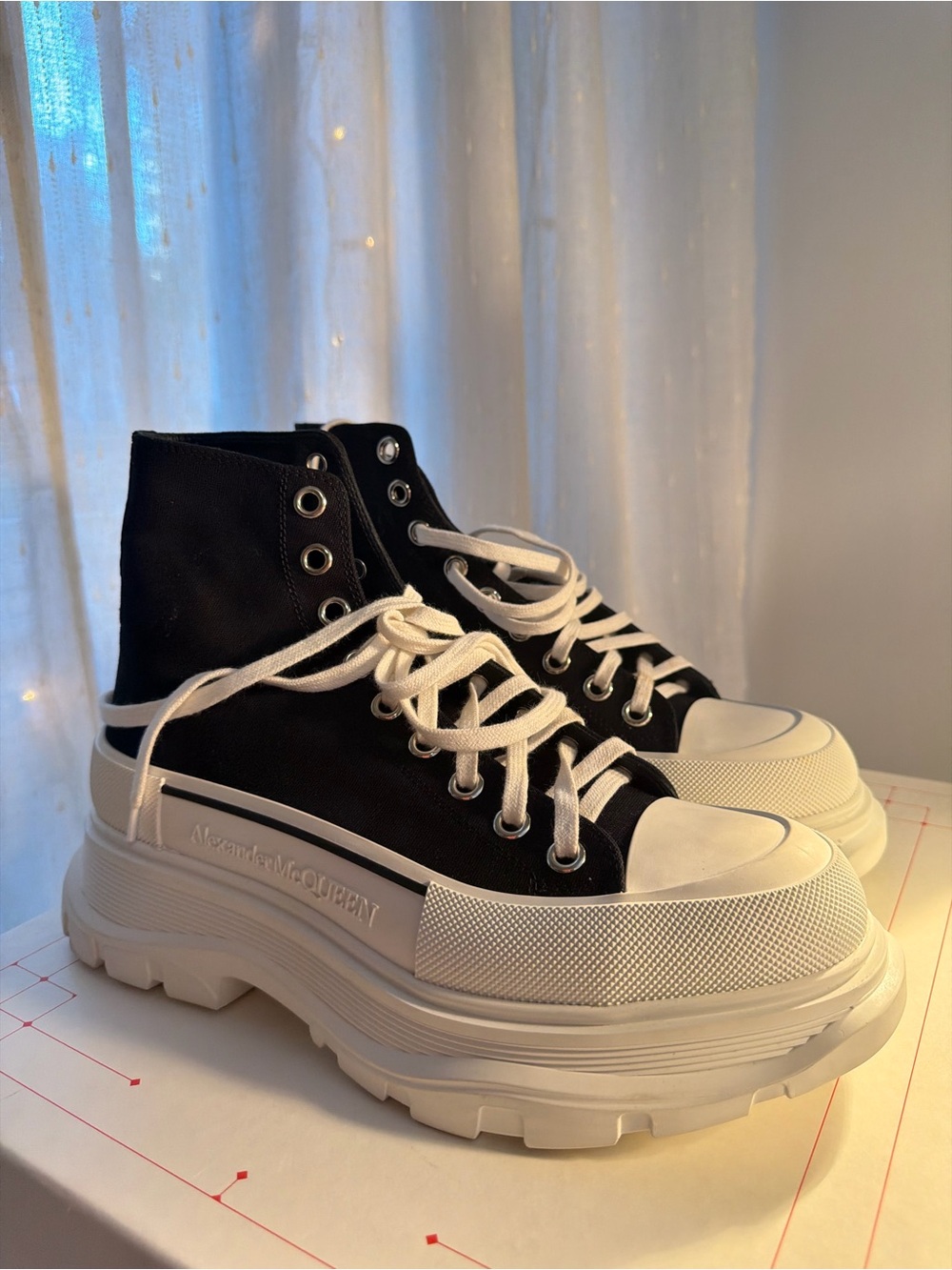 Alexander McQueen Black and White Lace-Up Platform Boots